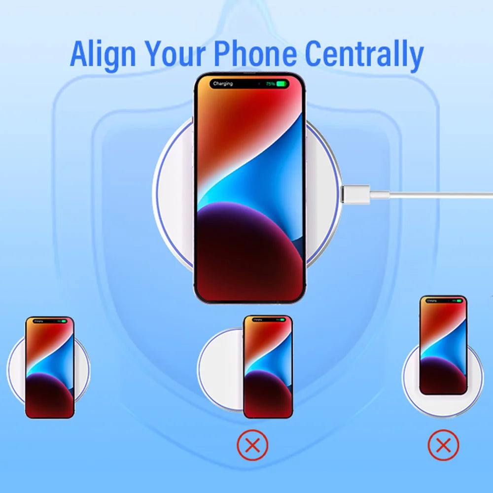15W Fast Wireless Charger Pad for iPhone17-13Pro/XS Max/Mini/X/XR & Samsung/Xiaomi/Huawei -USB-Powered Induction Charging
