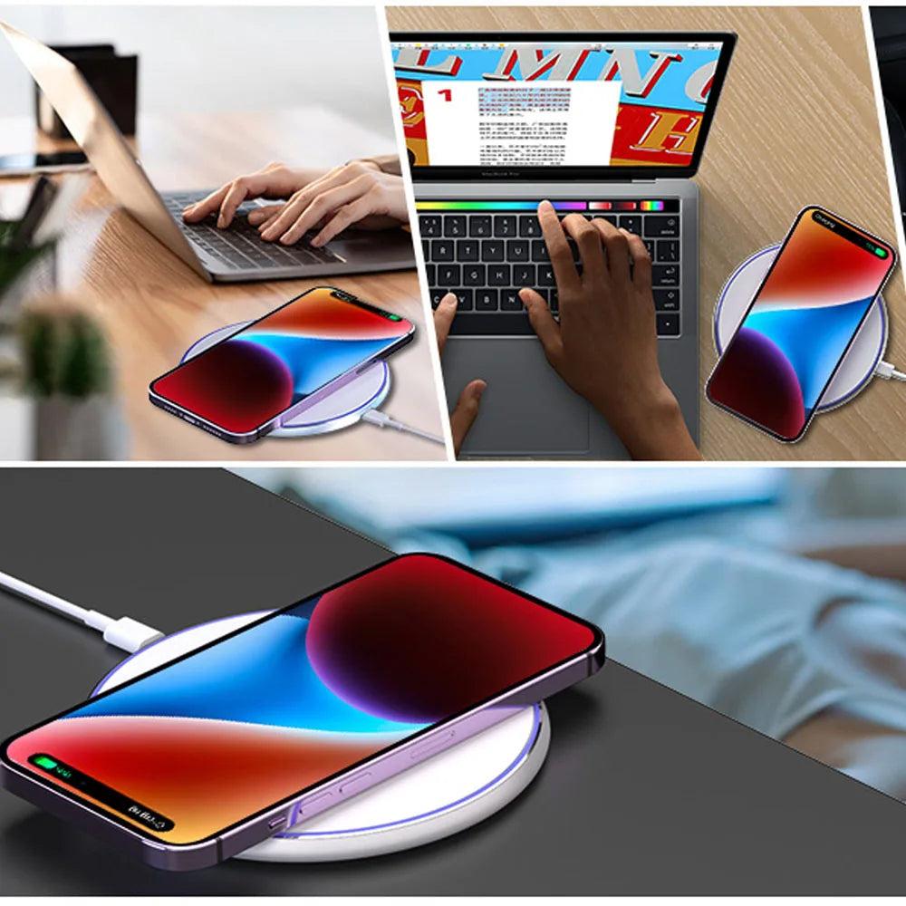 15W Fast Wireless Charger Pad for iPhone17-13Pro/XS Max/Mini/X/XR & Samsung/Xiaomi/Huawei -USB-Powered Induction Charging