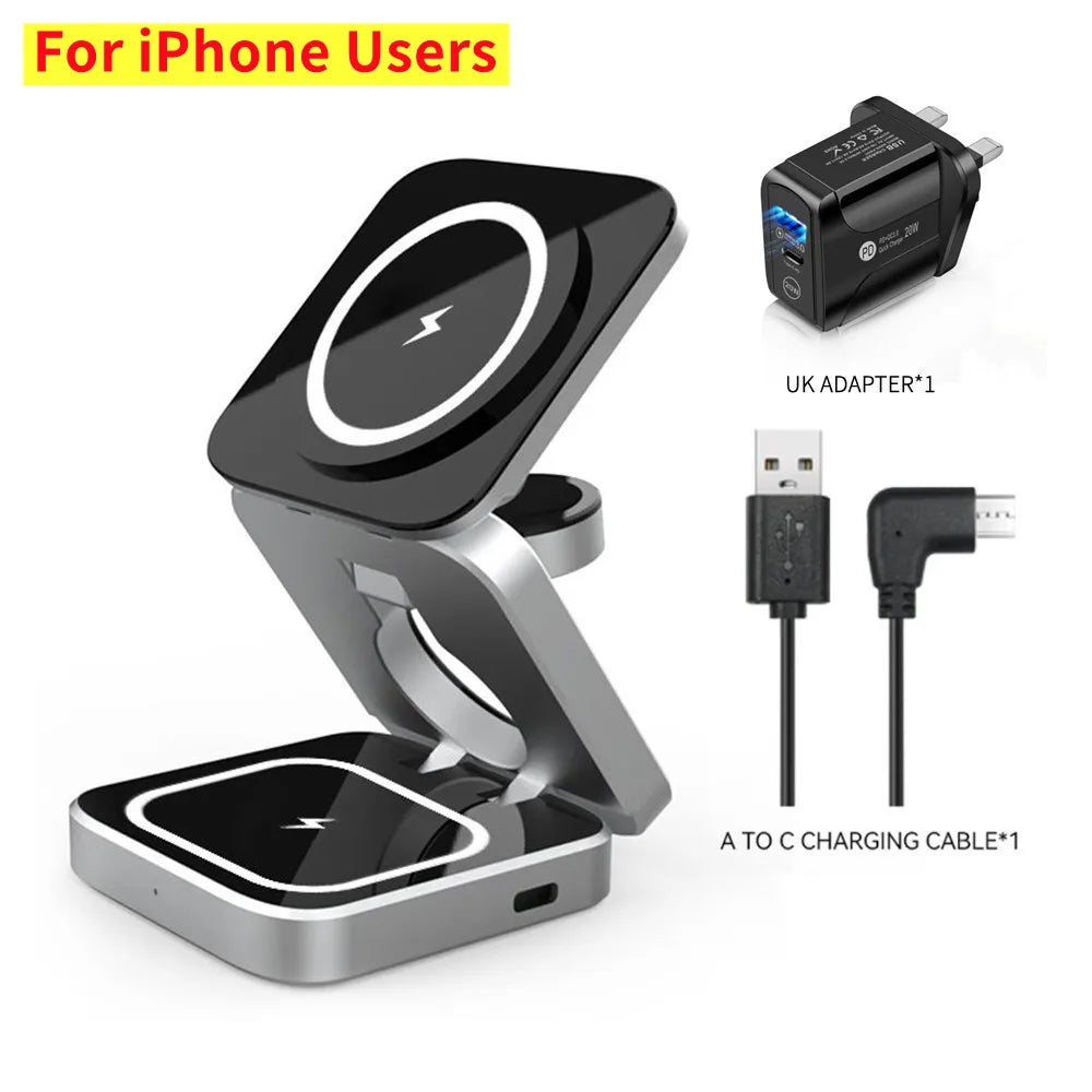 Foldable Magnetic Wireless Charger Stand Magnet Fast Charging Station For Samsung S25 S24 iPhone 16 For Galaxy Watch 8 7 Airpods