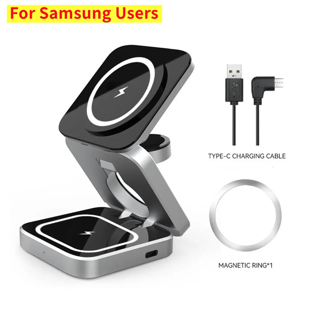 Foldable Magnetic Wireless Charger Stand Magnet Fast Charging Station For Samsung S25 S24 iPhone 16 For Galaxy Watch 8 7 Airpods