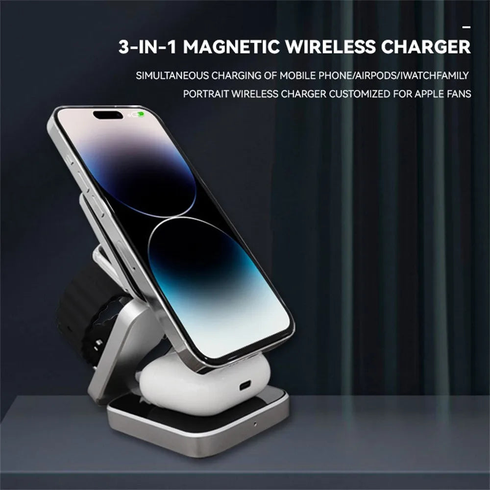 Foldable Magnetic Wireless Charger Stand Magnet Fast Charging Station For Samsung S25 S24 iPhone 16 For Galaxy Watch 8 7 Airpods