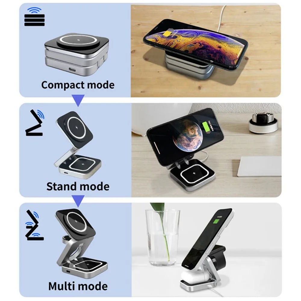 Foldable Magnetic Wireless Charger Stand Magnet Fast Charging Station For Samsung S25 S24 iPhone 16 For Galaxy Watch 8 7 Airpods