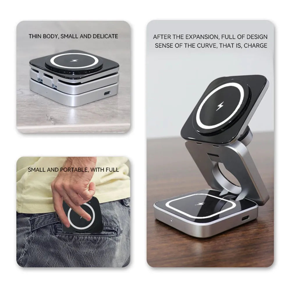 Foldable Magnetic Wireless Charger Stand Magnet Fast Charging Station For Samsung S25 S24 iPhone 16 For Galaxy Watch 8 7 Airpods