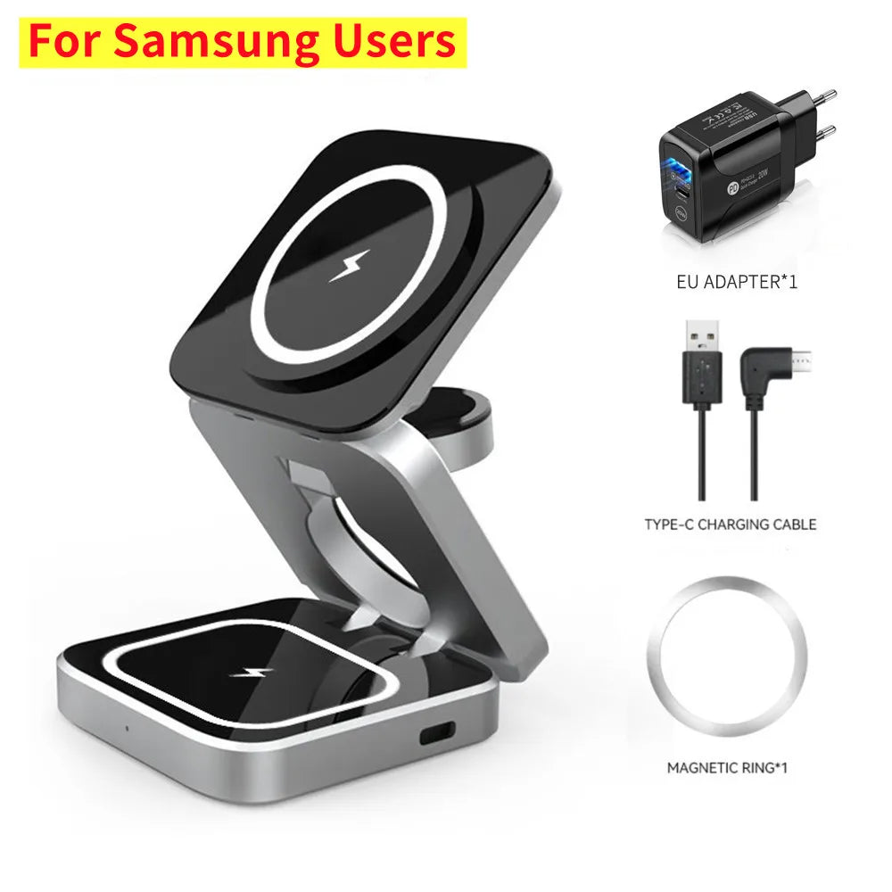 Foldable Magnetic Wireless Charger Stand Magnet Fast Charging Station For Samsung S25 S24 iPhone 16 For Galaxy Watch 8 7 Airpods