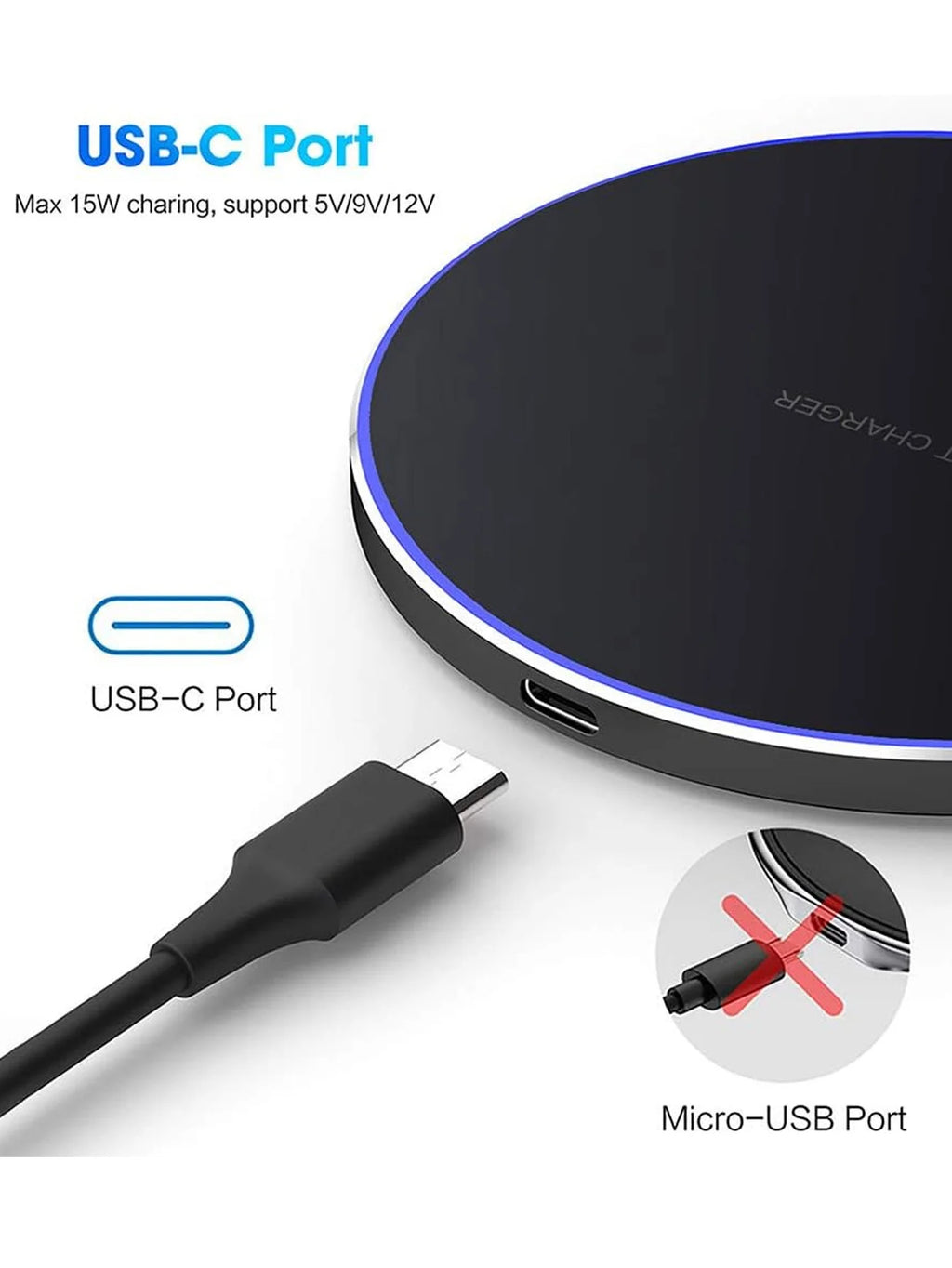 15W Fast Wireless Charger Pad for iPhone17-13Pro/XS Max/Mini/X/XR & Samsung/Xiaomi/Huawei -USB-Powered Induction Charging