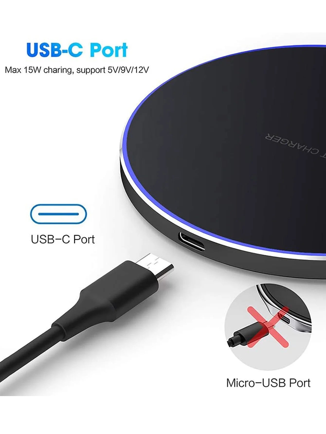 15W Fast Wireless Charger Pad for iPhone17-13Pro/XS Max/Mini/X/XR & Samsung/Xiaomi/Huawei -USB-Powered Induction Charging