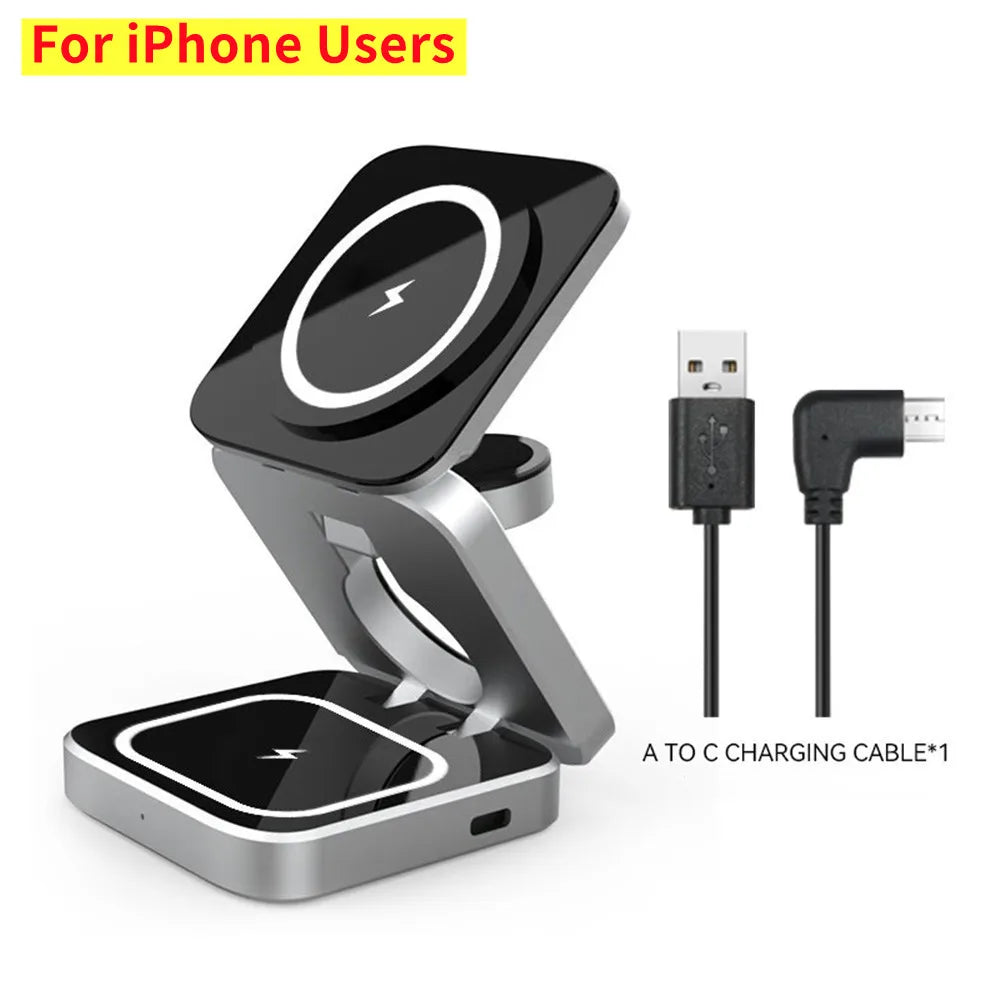 Foldable Magnetic Wireless Charger Stand Magnet Fast Charging Station For Samsung S25 S24 iPhone 16 For Galaxy Watch 8 7 Airpods