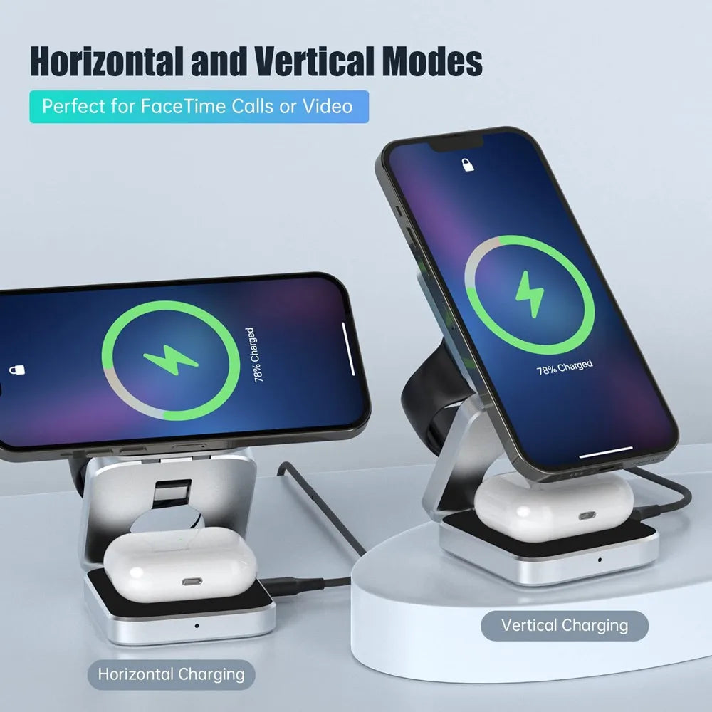 Foldable Magnetic Wireless Charger Stand Magnet Fast Charging Station For Samsung S25 S24 iPhone 16 For Galaxy Watch 8 7 Airpods