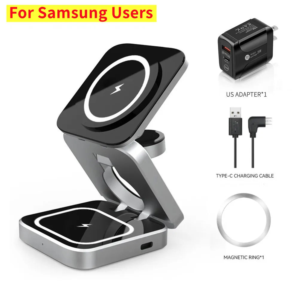 Foldable Magnetic Wireless Charger Stand Magnet Fast Charging Station For Samsung S25 S24 iPhone 16 For Galaxy Watch 8 7 Airpods