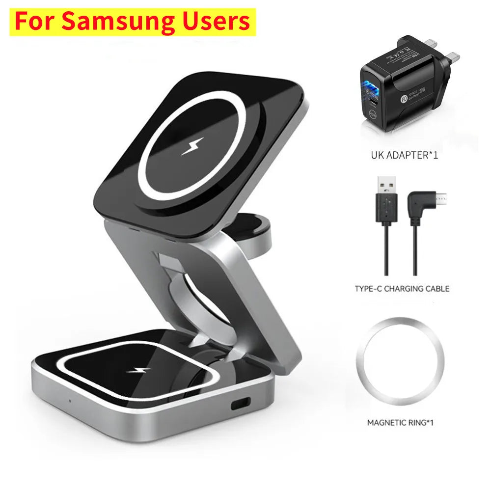 Foldable Magnetic Wireless Charger Stand Magnet Fast Charging Station For Samsung S25 S24 iPhone 16 For Galaxy Watch 8 7 Airpods