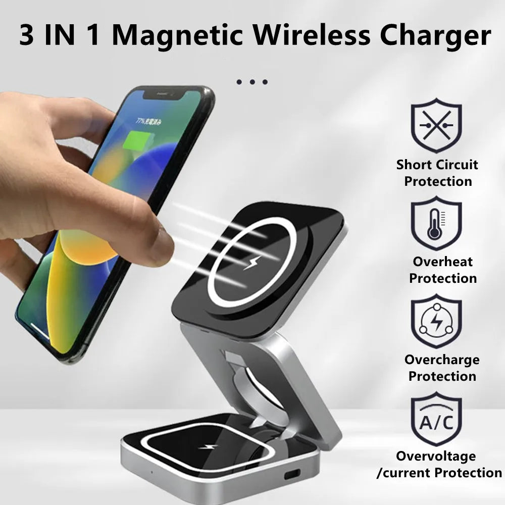 Foldable Magnetic Wireless Charger Stand Magnet Fast Charging Station For Samsung S25 S24 iPhone 16 For Galaxy Watch 8 7 Airpods