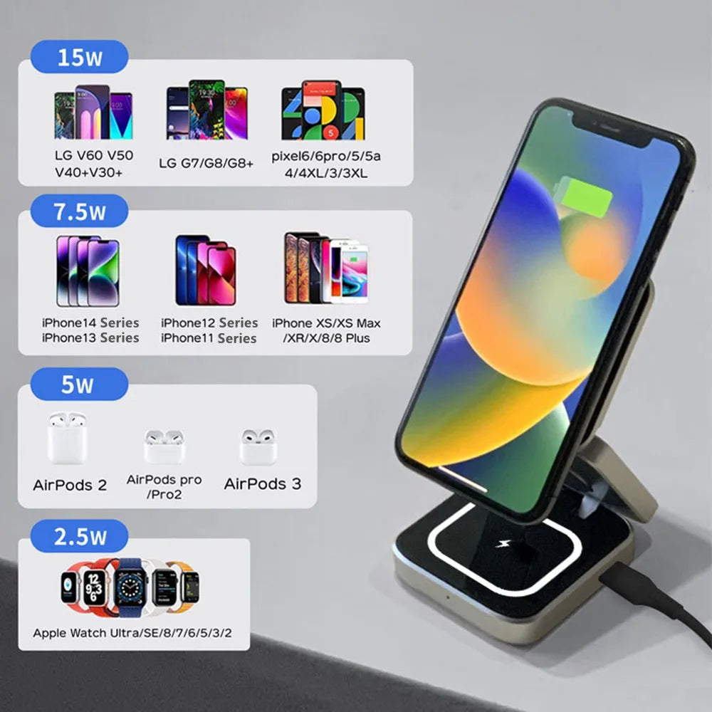 Foldable Magnetic Wireless Charger Stand Magnet Fast Charging Station For Samsung S25 S24 iPhone 16 For Galaxy Watch 8 7 Airpods