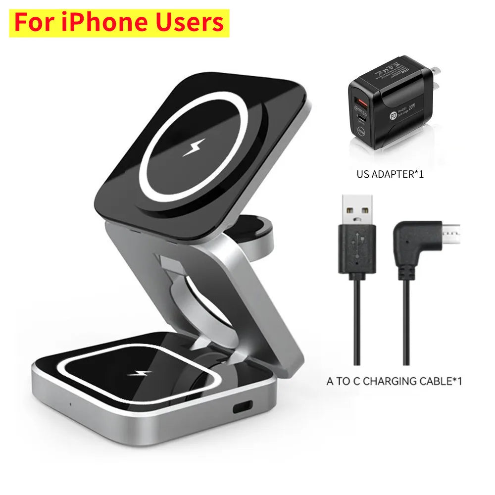 Foldable Magnetic Wireless Charger Stand Magnet Fast Charging Station For Samsung S25 S24 iPhone 16 For Galaxy Watch 8 7 Airpods